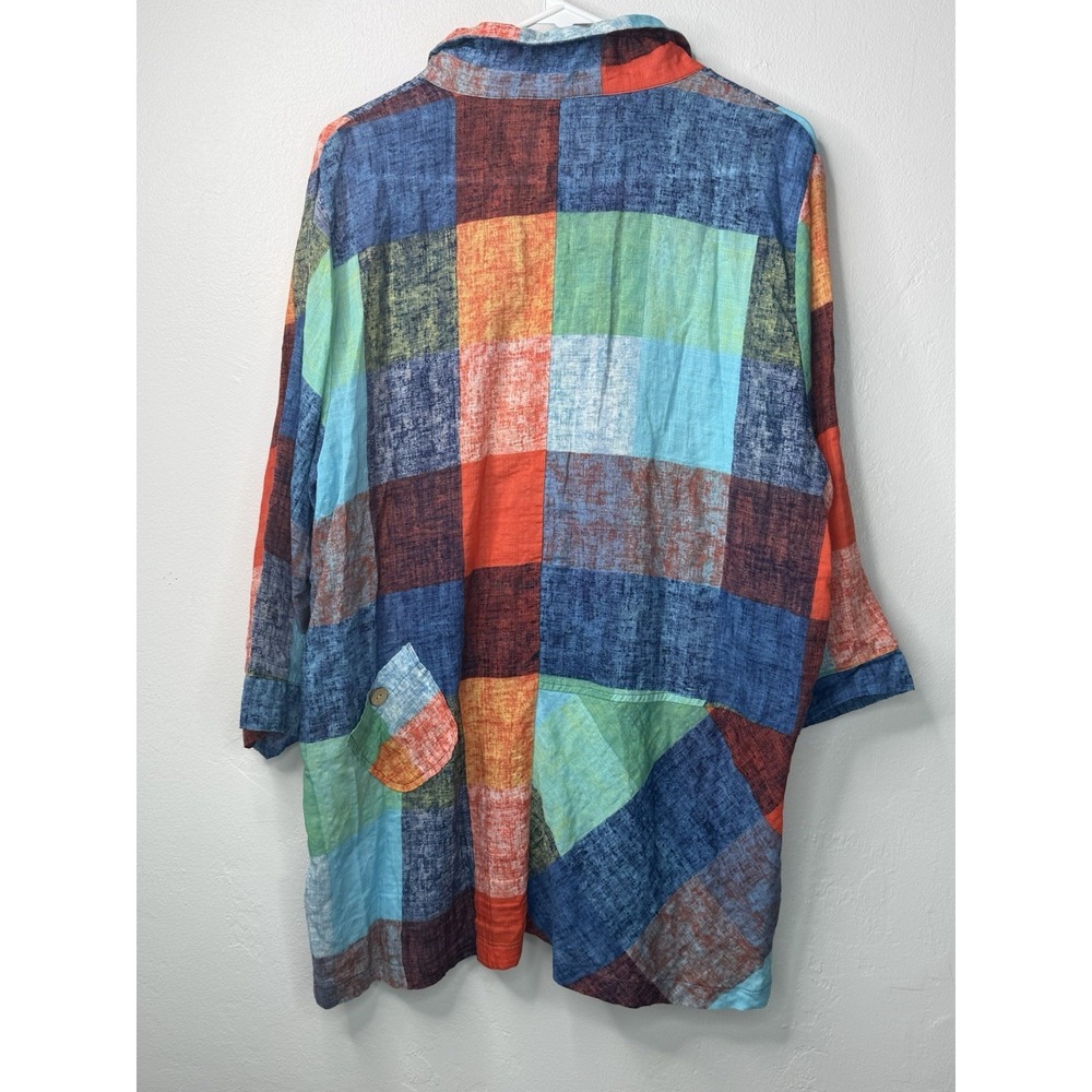 TERRA SJ Apparel XL Multicolor Patchwork Button-up Tunic Blouse Lagenlook -2807 - Picture 3 of 8